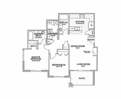 Floor plan for 2 beds, 2 baths, 1016 sqft